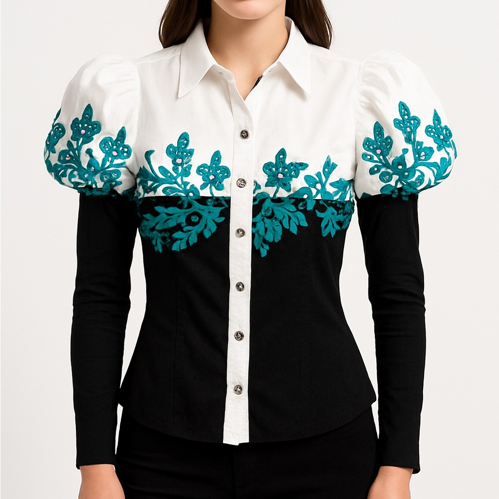 VDP Beaded Puff Sleeve Stretch Top - Picture 8 of 8
